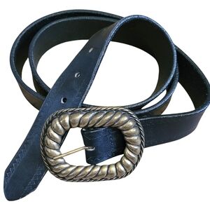 Vintage Leather Belt with Brass Buckle XL